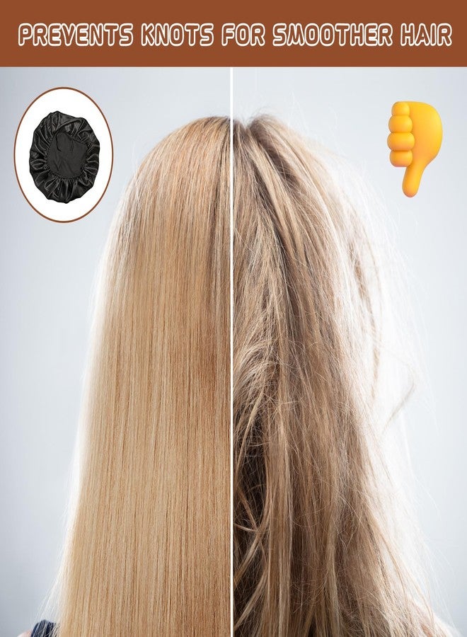 دبليو ام ام قطعتان من أغطية الشعر الساتان، غطاء حريري للنوم، قبعة نوم حريرية ناعمة بشريط مطاطي، غطاء شعر للنساء (ذهبي أسود) - Image 3